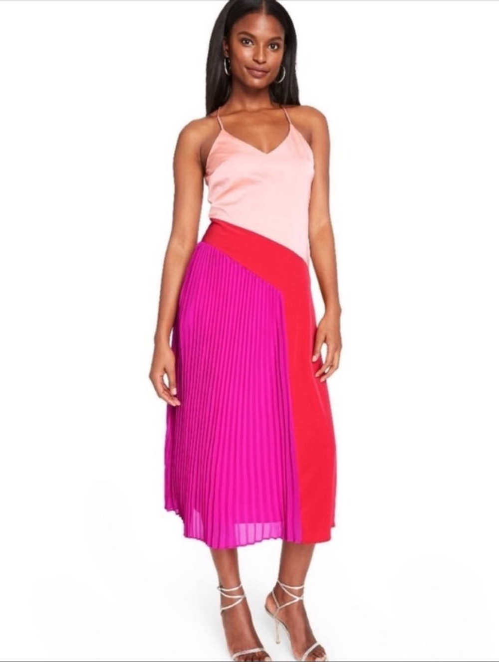 Cushnie x Target Pleated Dress Pink Red Colorblock Pleated Midi Skirtk SZ 6 NWOT